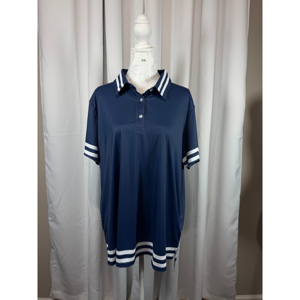 Acegolfs Womens Navy Blue Striped Short Sleeve Golf Polo Shirt UPF 50+ NWT